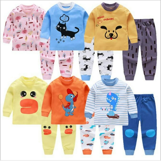 Toddler Baby Boys Girls Long Sleeve Cartoon Tops+Pants Pajamas Sleepwear Outfits